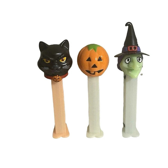 PEZ Halloween Dispensers Glow in Dark RARE Witch Dark Cat Pumpkin Lot Of 3 RARE - Picture 1 of 13